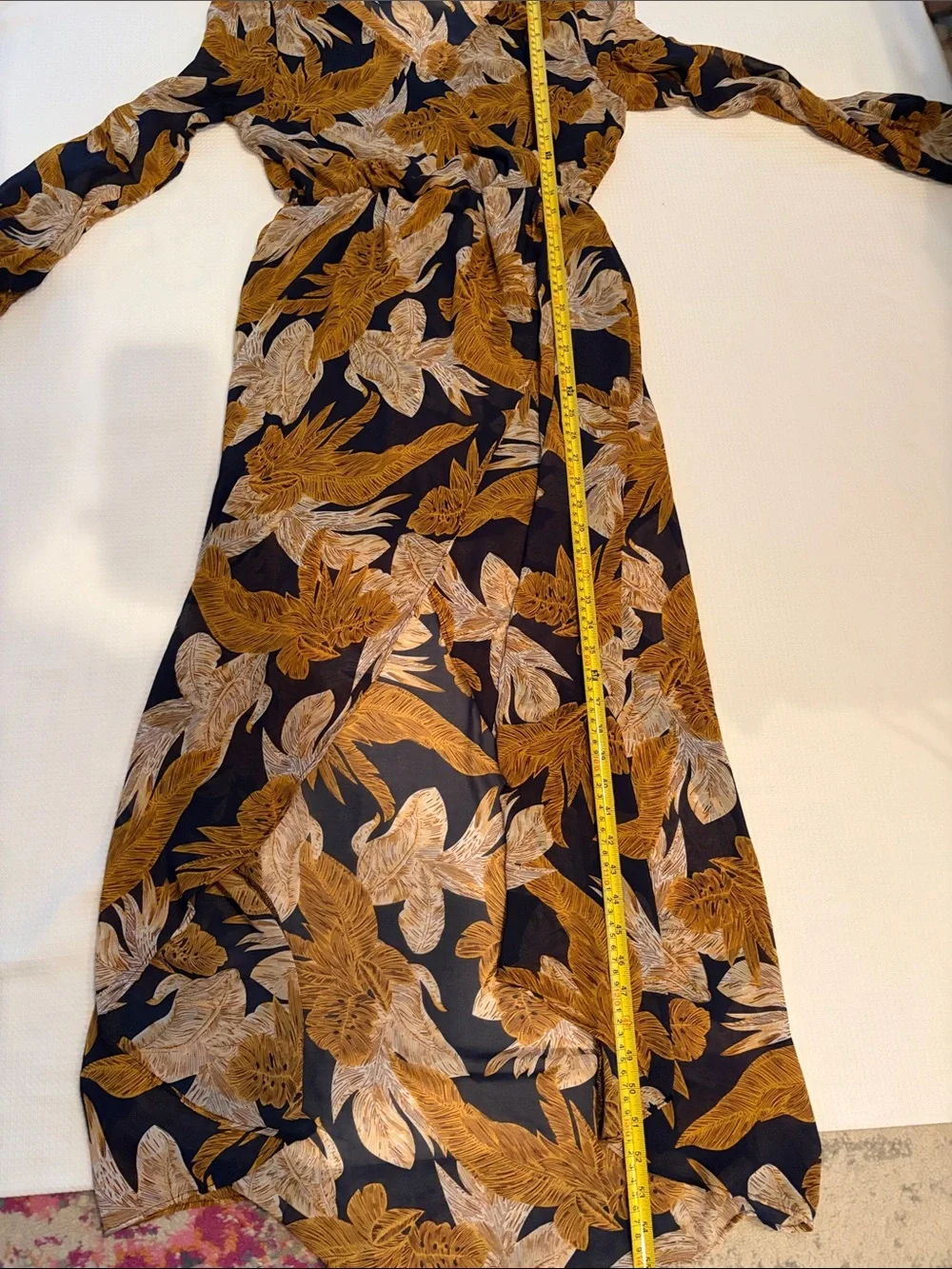 Pink Stitch Floral Print maxi dress in Mustard & Black open front size L - Picture 12 of 13
